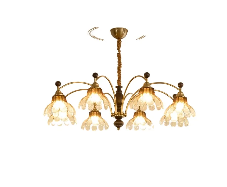 

Living room chandelier, high-end hall main light, American vintage designer ash wood solid wood lamp