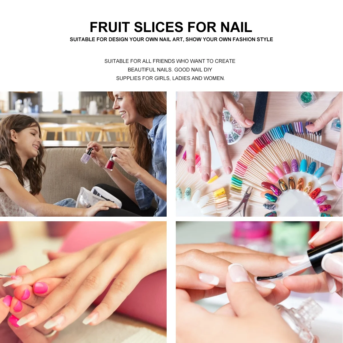2400 ชิ้น ชิ้นส่วนตกแต่งเล็บลายผลไม้หลากสีสัน สำหรับตกแต่งเล็บด้วยตัวเอง อุปกรณ์ตกแต่งเล็บที่มีสไตล์ไม่ซ้ำใคร ชิ้นส่วนตกแต่งเล็บลายผลไม้