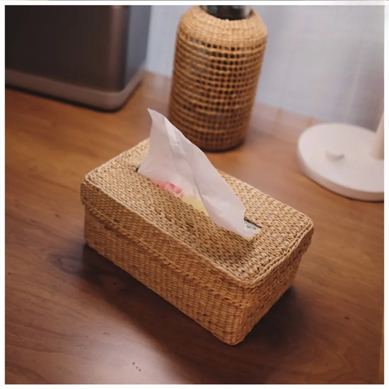 

Creative Handmade Grass Woven Tissue Box Rattan Woven Square Storage Box Living Room Foyer Dining Table Decor Home Storage