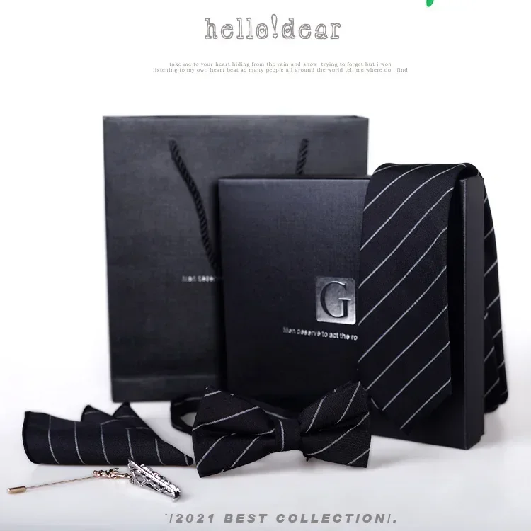 Corbata informal formal para hombres, conjunto de caja de regalo, boda del novio, versión coreana, Día de San Valentín, cumpleaños, teñido de hilo, enviar marea de poliéster