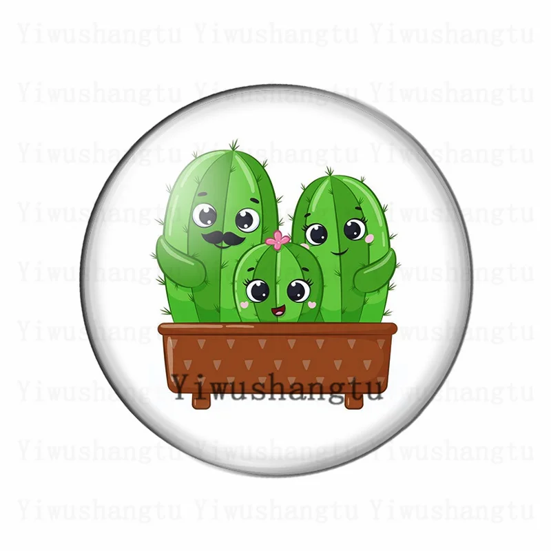 Green plant anthropomorphic cactus painting 12mm/20mm/25mm/30mm Round photo glass cabochon demo flat back Making findings