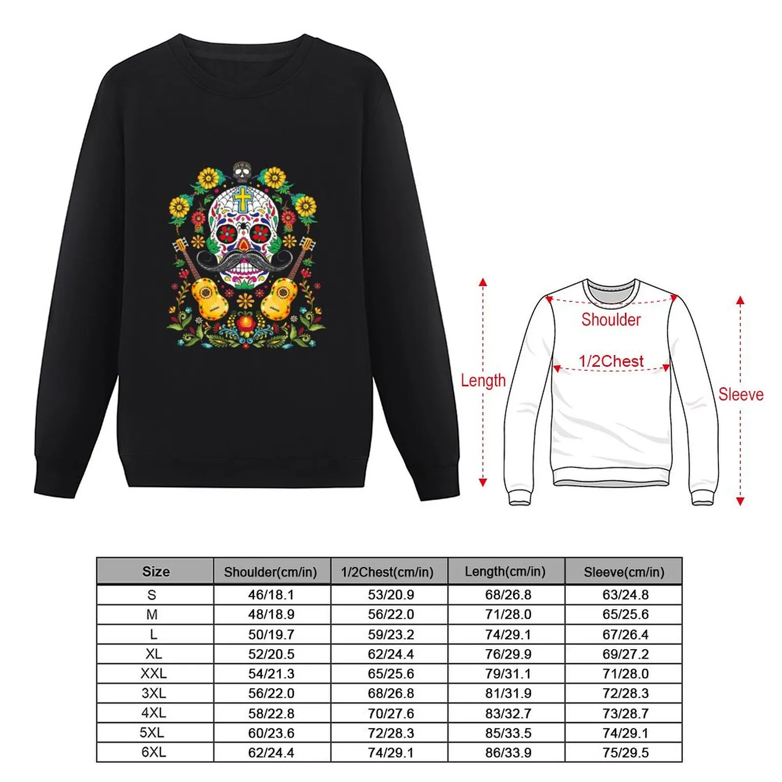 Day of the Dead Guitar Sugar Skull Dead Dia De Muertos Pullover Hoodie graphic t shirts men sweatshirt for men