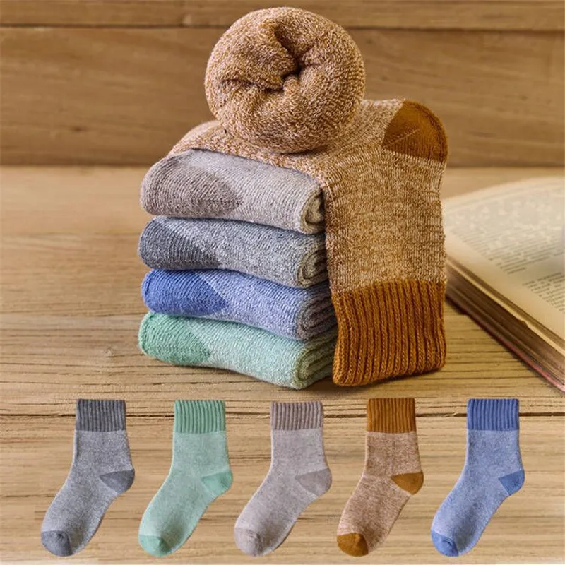 Children's Socks 5 Pairs Winter Thick Terry Keep Warm New Year Kids Socks For Boys Girls