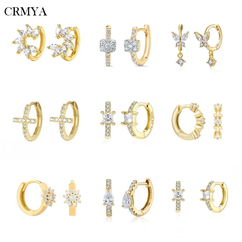 CRMYA Gold color Hoop Earrings For Women Vintage Luxury CZ Zircon Women\'s Earring 2022 Wedding Jewelry Wholesale