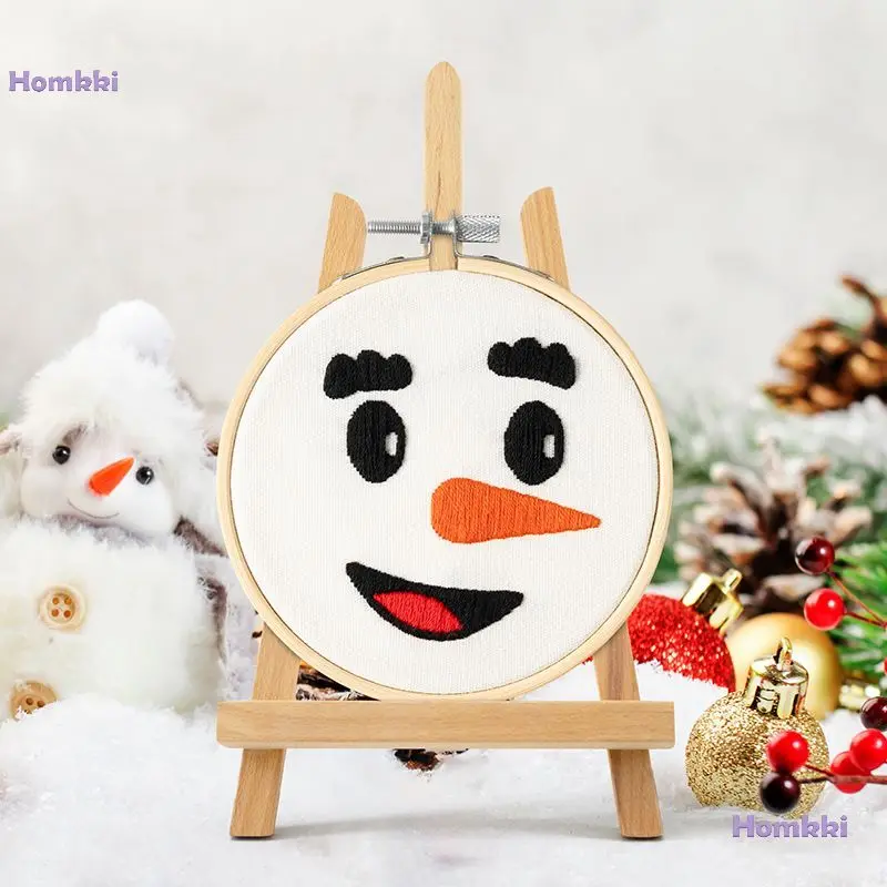 Beginner Embroidery Cross Stitch Kit DIY Embroid Funny Snowman Expression Needlepoint with Pattern for Christmas Tree Decoration