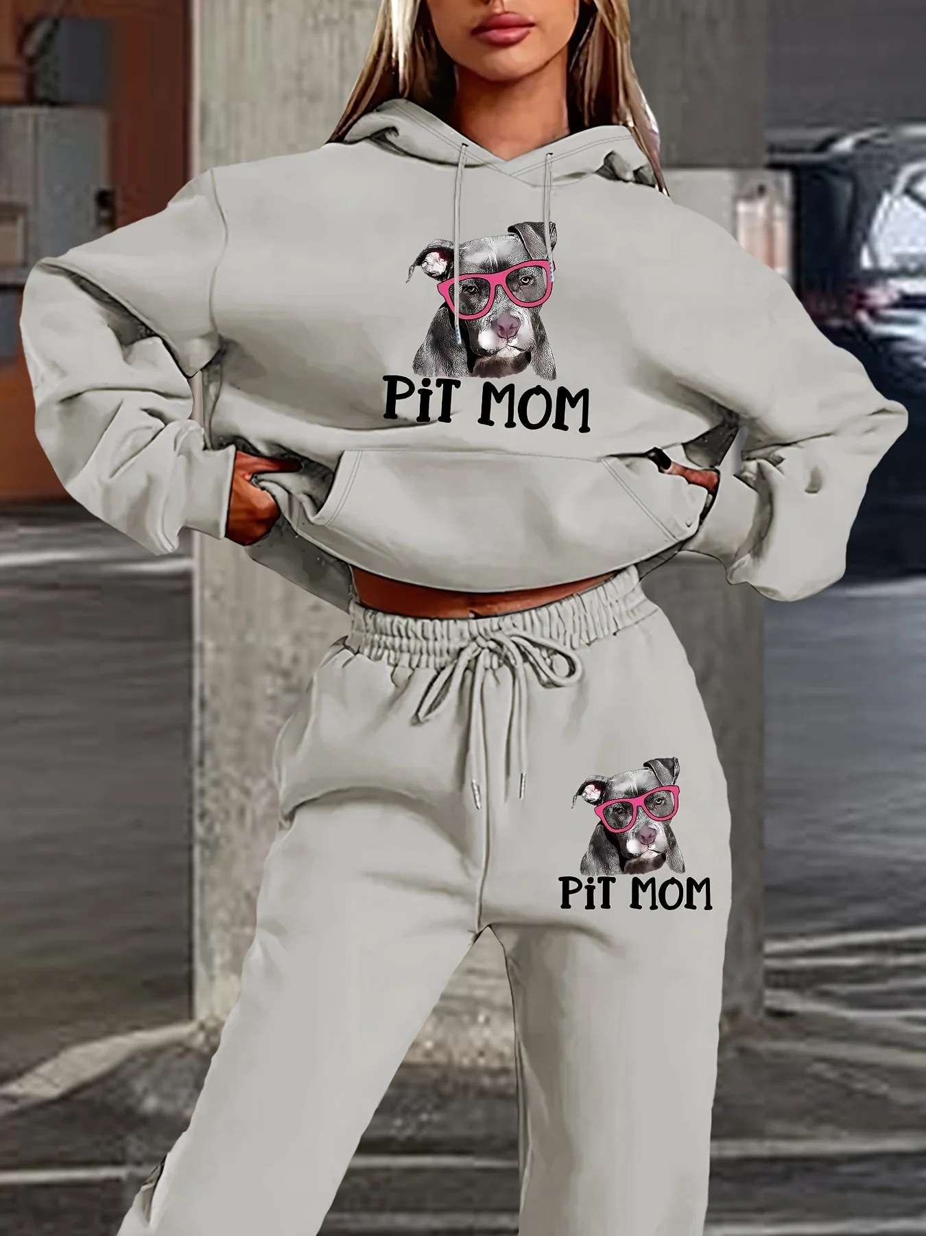 

2025 Men's and Women's Casual Geometric Dog 3D Printed Pattern Hoodie and Pants Set Polyester Fabric