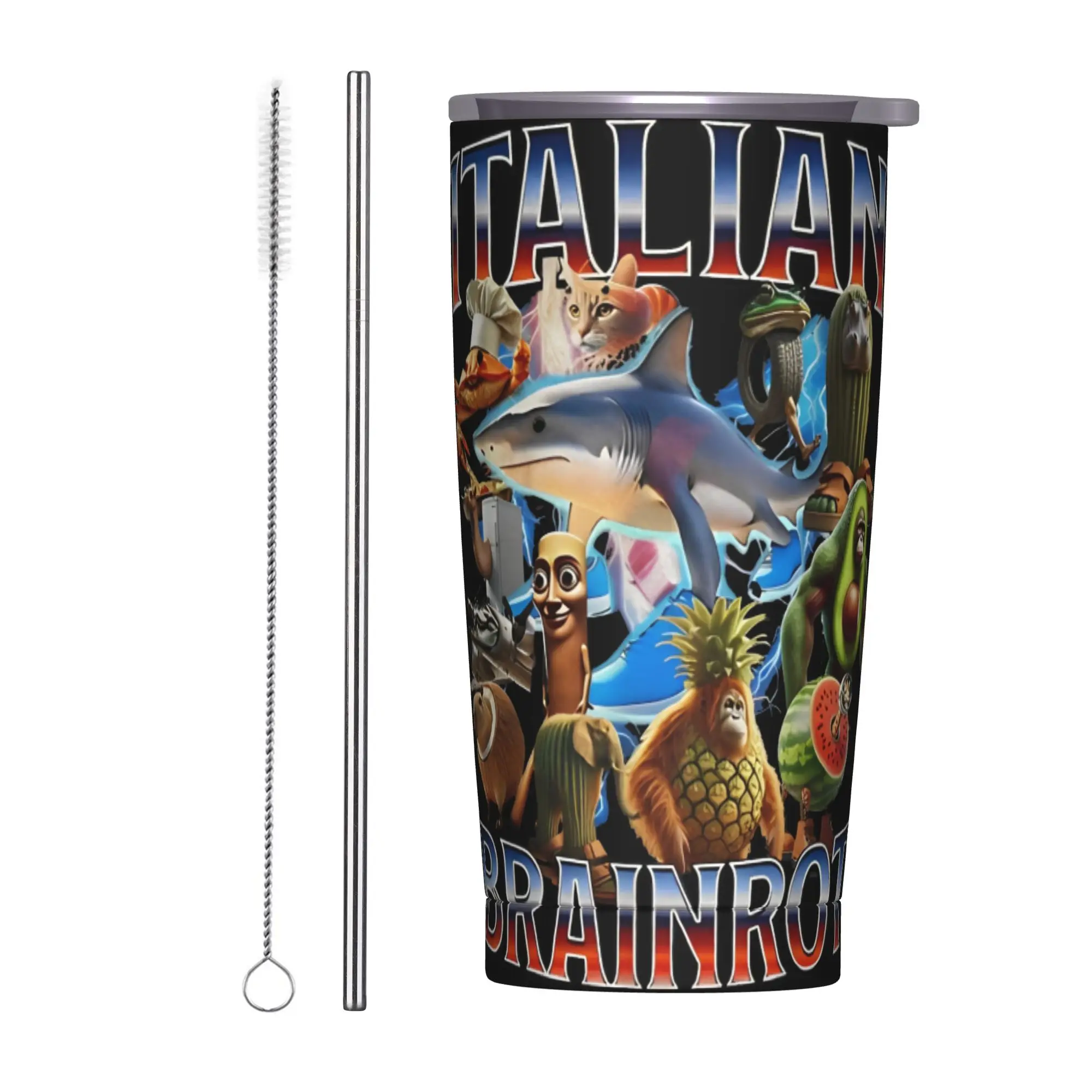 Italian Brainrot Tralalelo Tralala Tung  Sahur Meme Insulated Tumbler with Lid  Stainless Steel Thermal Mug Bottle Cups, 20oz