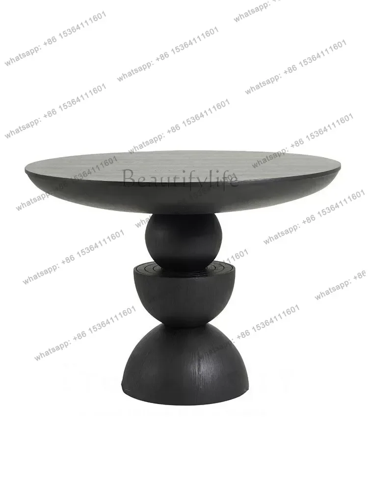 

French retro solid wood round dining table medieval designer creative round dining table Nordic living room home art coff