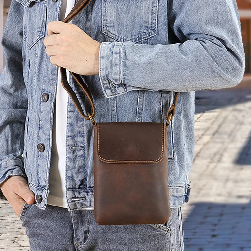 Cowhide crossbody simple single-shoulder bag, genuine leather high-end mobile phone storage large-capacity crossbody bag