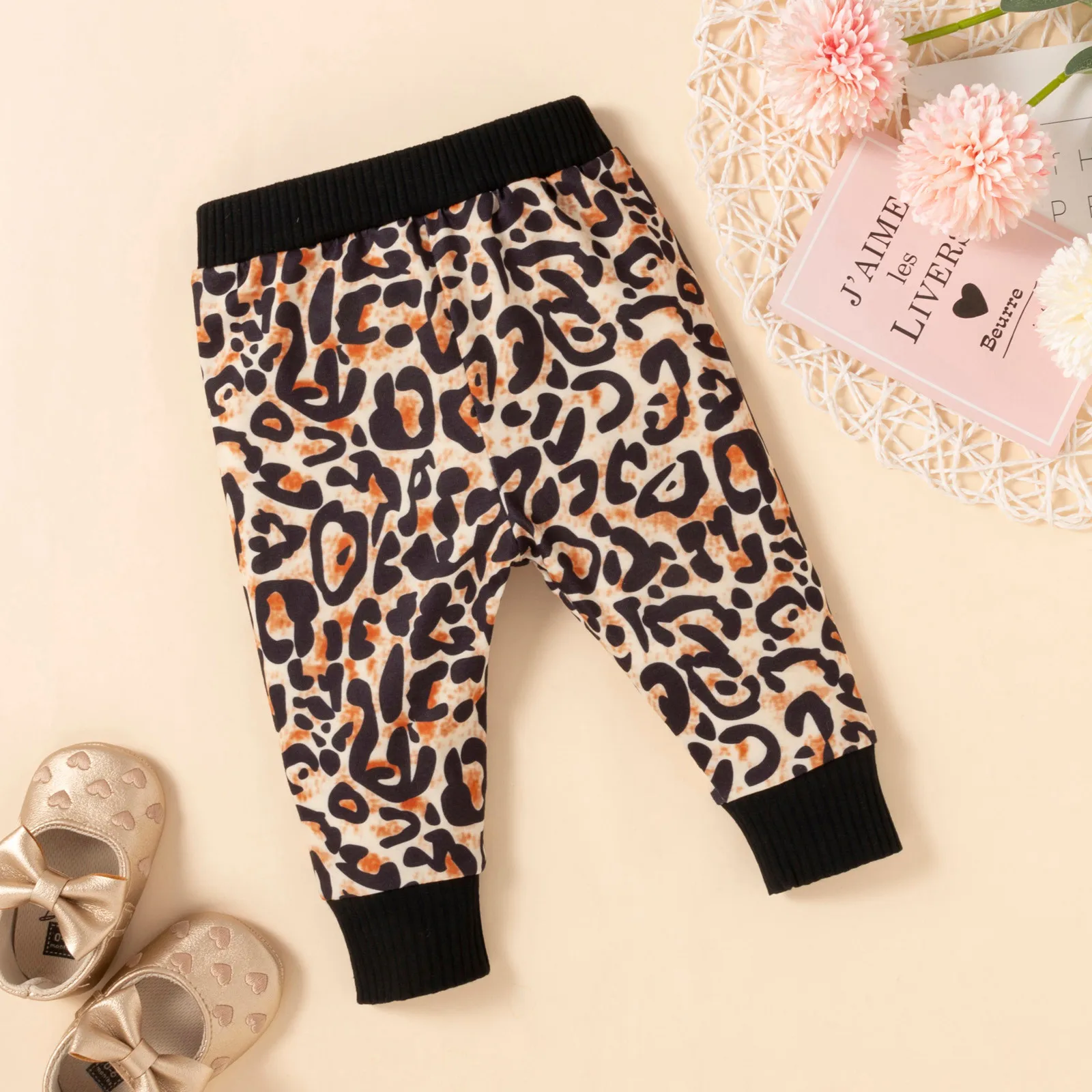 3 6 12 18 Months Baby Girls Autumn Clothes Ruffle Ribbed Leopard Romper +Pants +Headband Infant Outfit 3Pcs Girl Clothing Sets