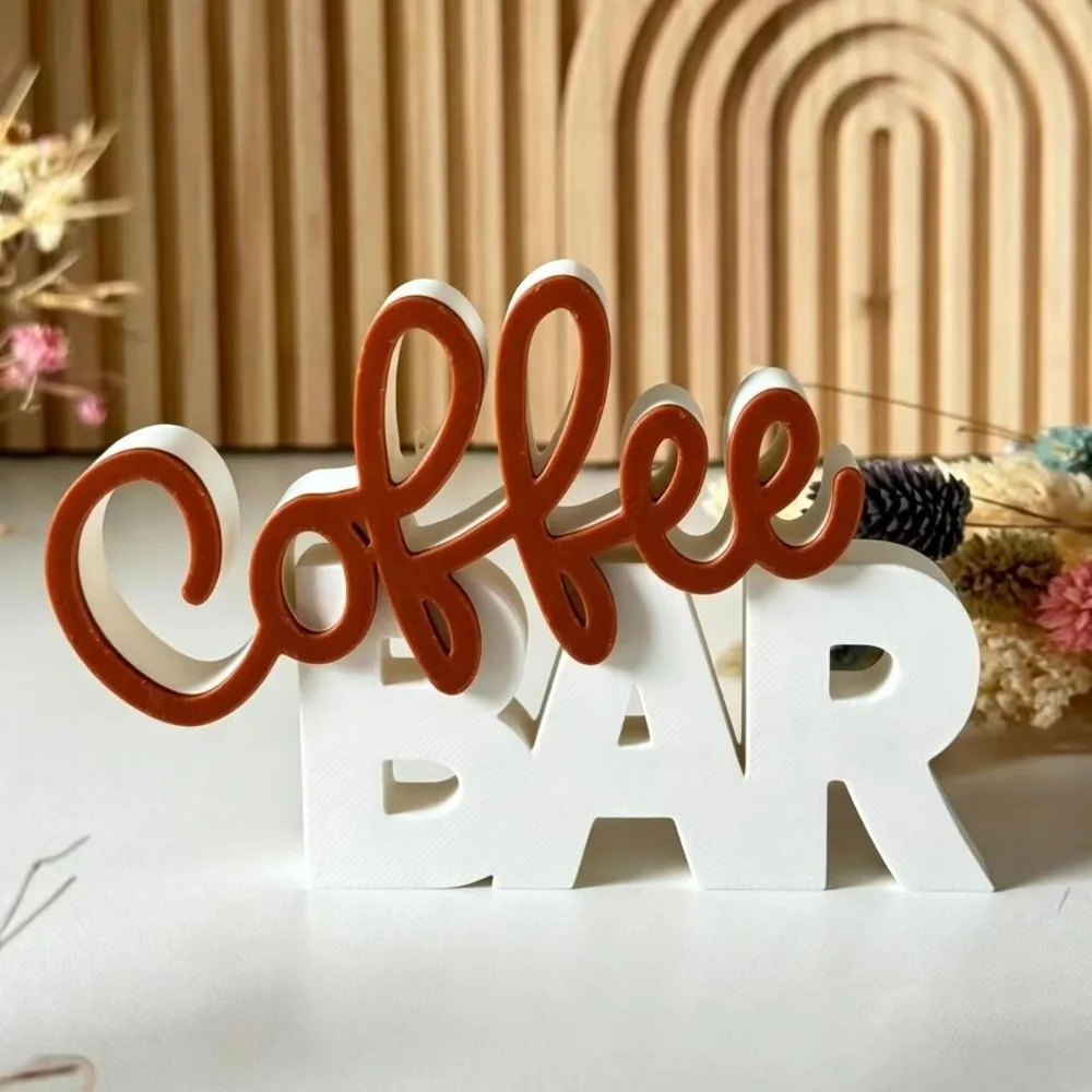 Two-Tone Color Coffee Bar Tabletop Statue Minimalist Coffee Themed Coffee Tray Decor Figurine Geometric Lines Plastic