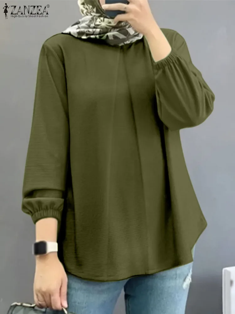 

Women Elegant O Neck Long Sleeve Blouse Fashion Solid Muslim Tops ZANZEA 2024 Casual Loose Dubai Turkey Abaya Shirt Islamic