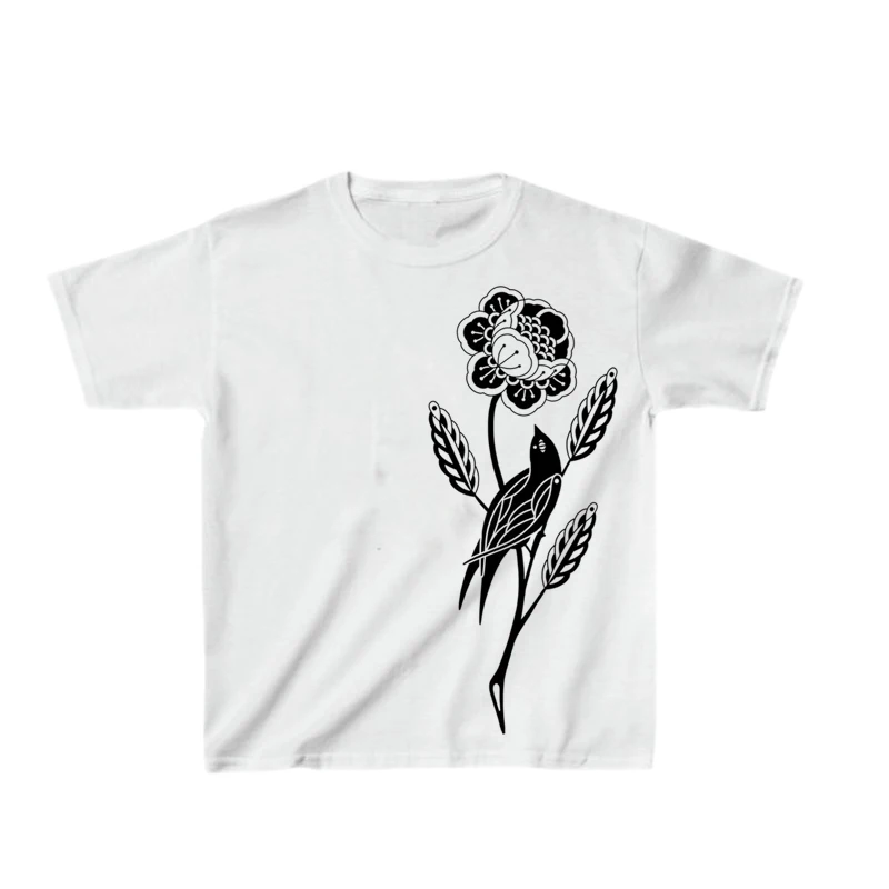 

Summer Slim Hand-painted Pattern Printed T-shirt Vintage Sexy Fashion Women's Short Sleeve Top White Harajuku Crop Y2k Clothing