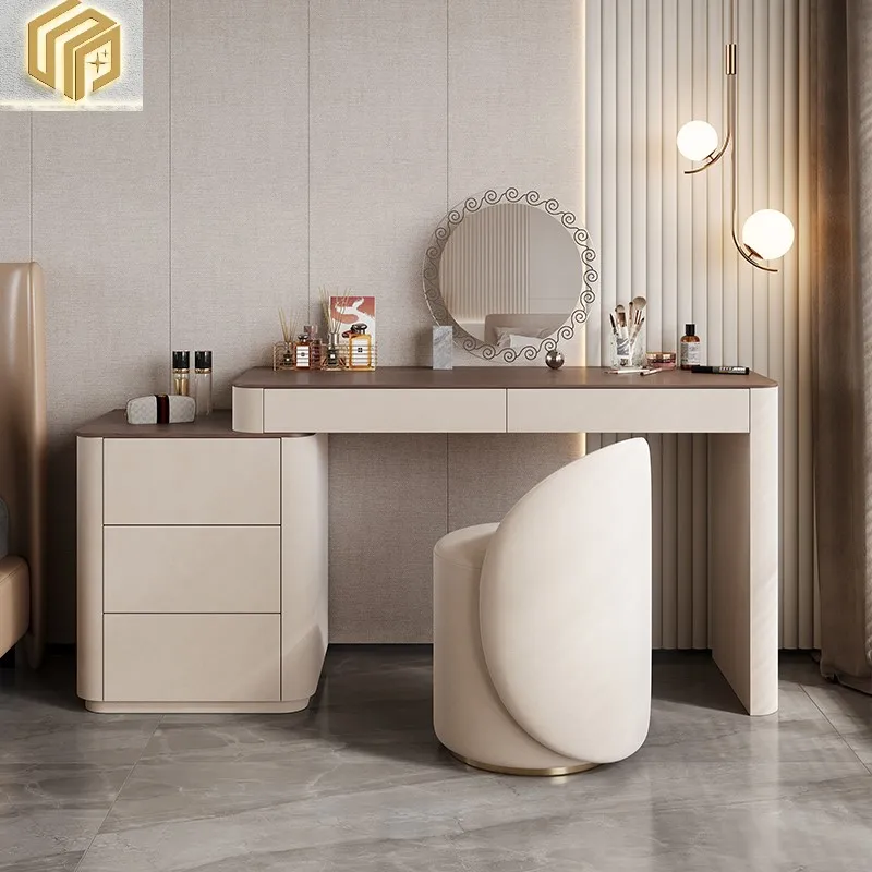 

French Vintage Dressing Table Bedroom Small Unit Rock Plate Makeup Table Bucket Cabinet Makeup Table One Piece Table