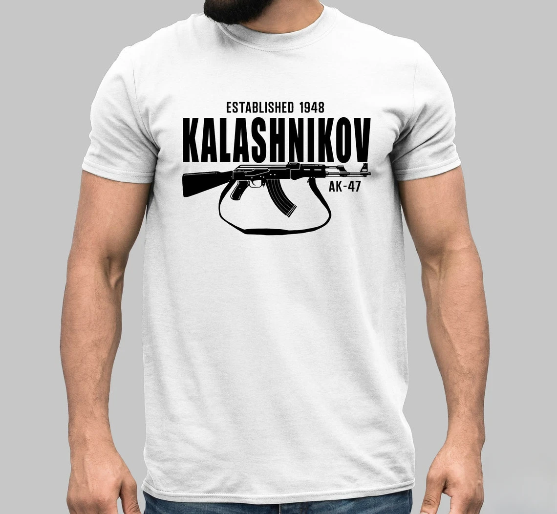 Cheavyweight Classic Kalashnikov AK-47 Assault Rifle Shirt 100% Cotton O-Neck Summer Short Sleeve Casual Mens T-shirt Size S-5XL