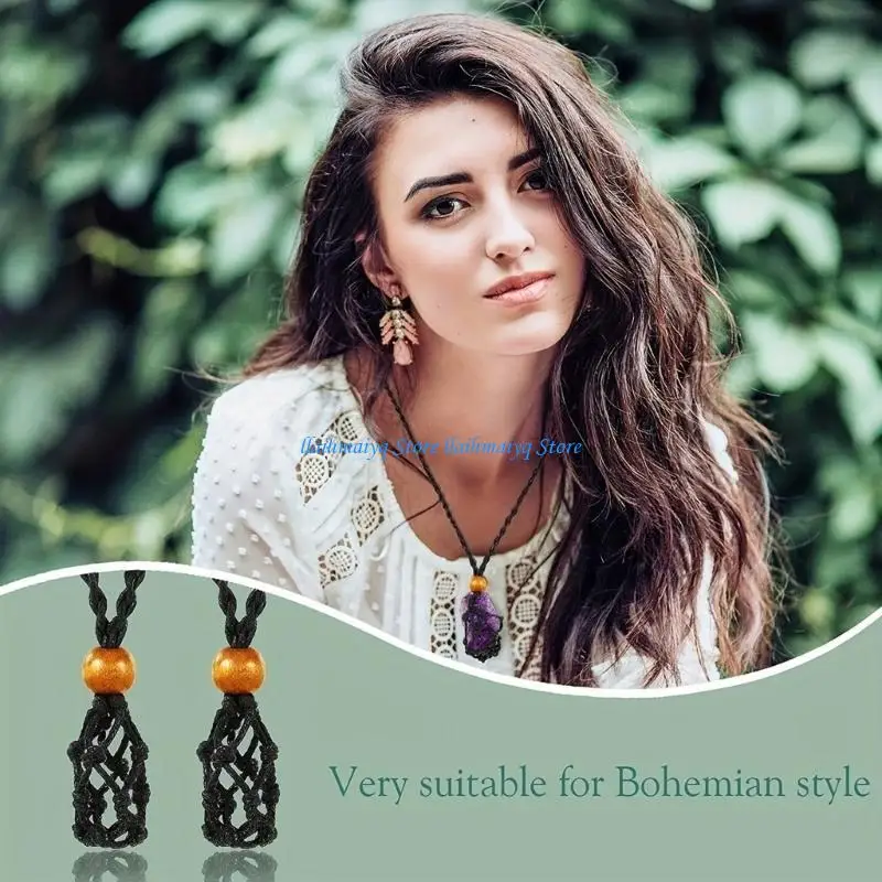 

573B Pack of 10 Braided Stone Holder Necklace Adjustable Length Choker Crystals and Stones Net Pocket Neckchain Accessory