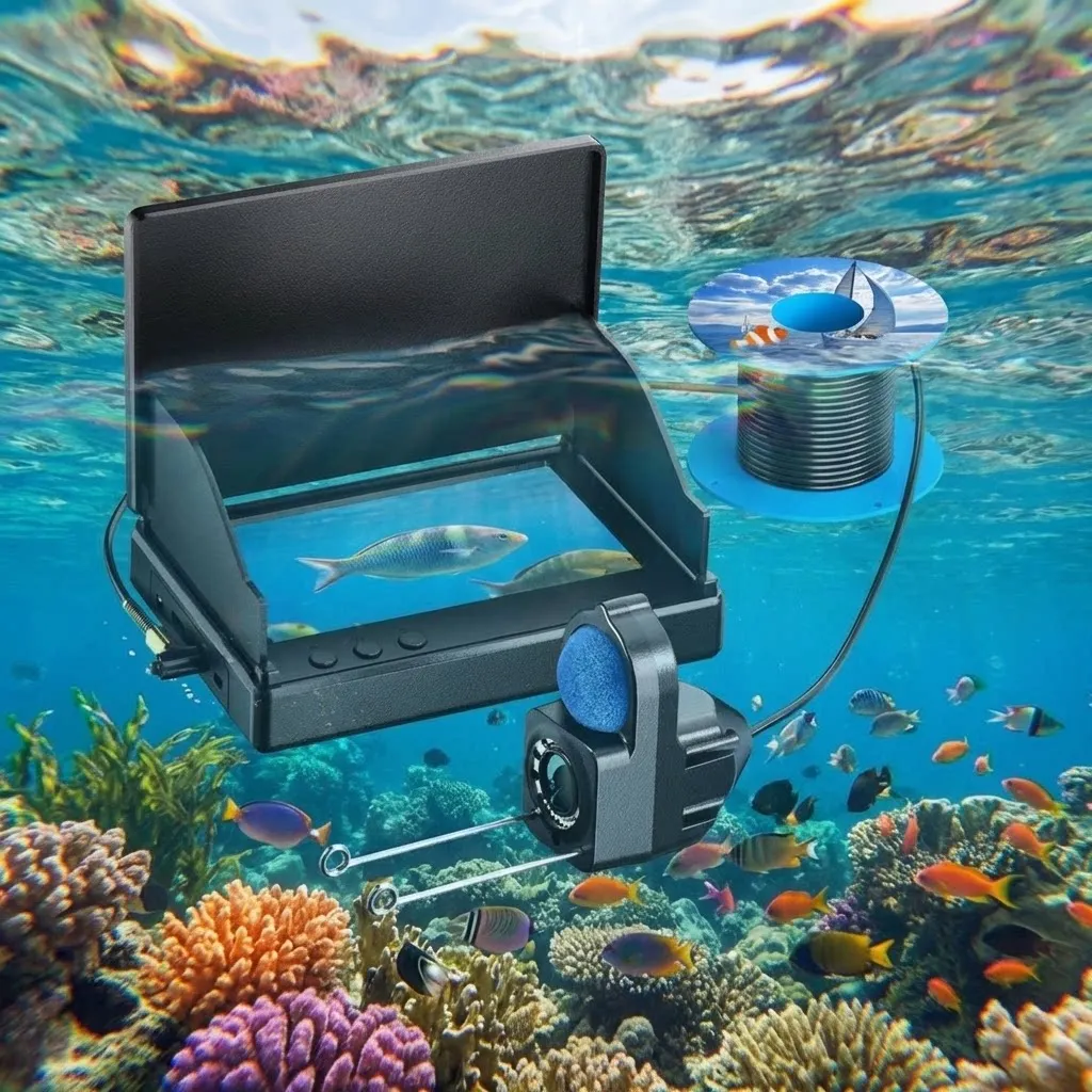 Waterproof HD For fishing Camera with IPS Display Wide Angle Lens and Sun Visor for Sea Freshwater Lake River Ice For fishing