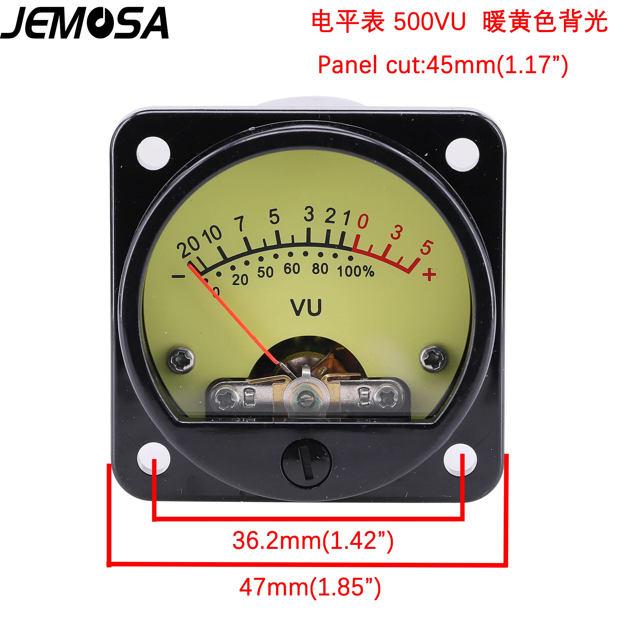 45mm VU Meter 500VU with Warm Yellow Backlight Sound Pressure Meter + VU Level Audio Meter Driver Board DC/AC 6-12V Input image 2