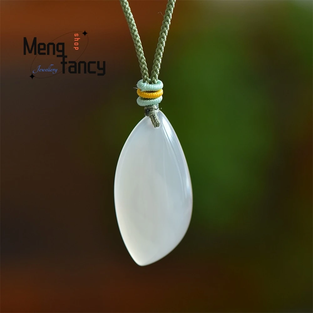 

High-grade Exquisite Natural High Ice Chalcedony Willow Leaf Pendant Elegant Fashion Fine Jewelry Sexy Young Girls Holiday Gifts