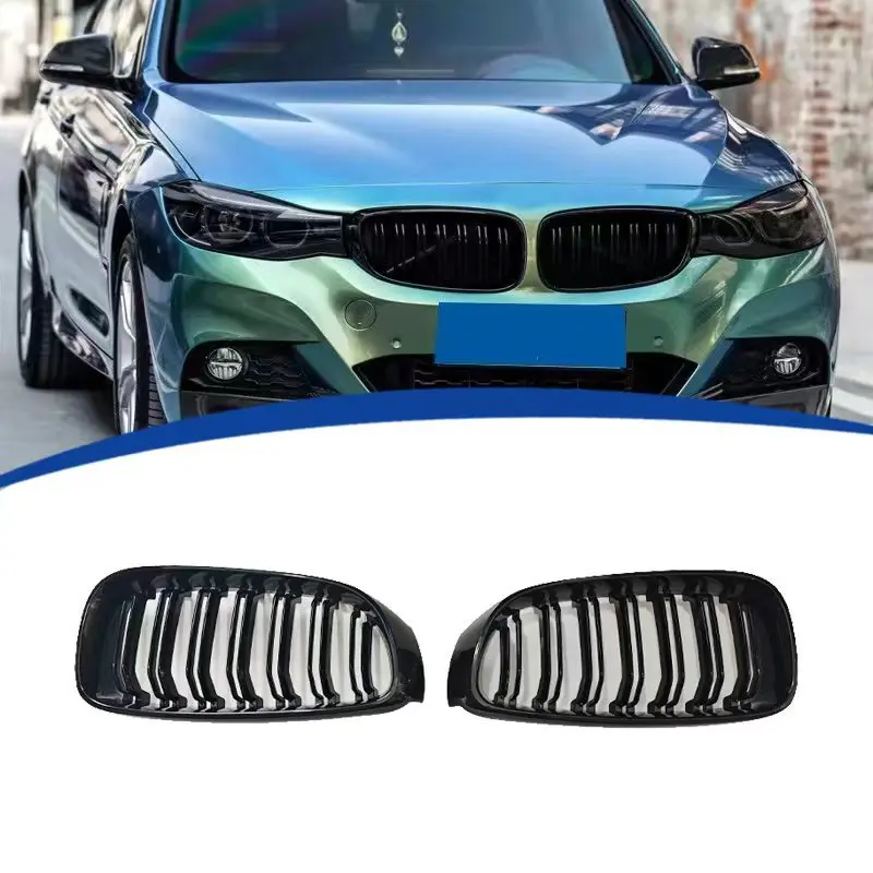 Dual Line Gloss Black Front Grille Fit for BMW 3GT F34 2013-2019, ABS Material Replacement Modified Front Grille