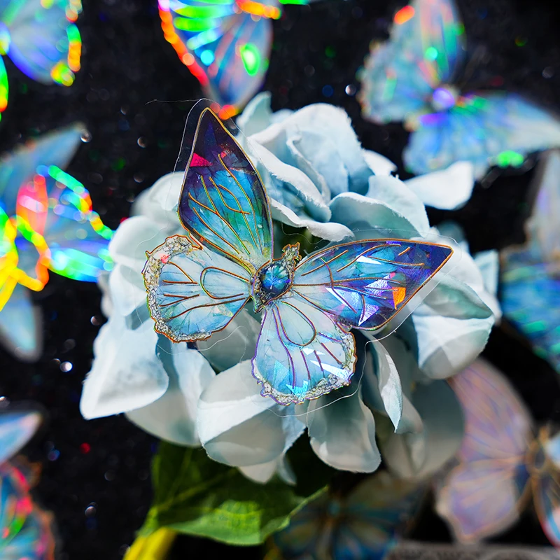 Pet Waterproof Butterfly Sticker Pack Ice Crystal Laser Gold Ins Style Retro Butterfly Handbook Sticker