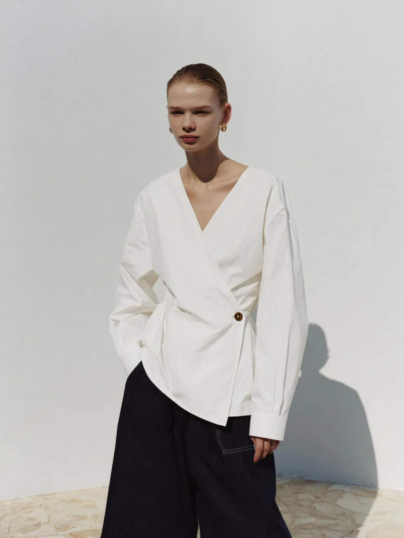 Women's Long Sleeve V-Neck Shirt Casual Daily Office Lady Top Side Decor Regular Fit Women's Clothing