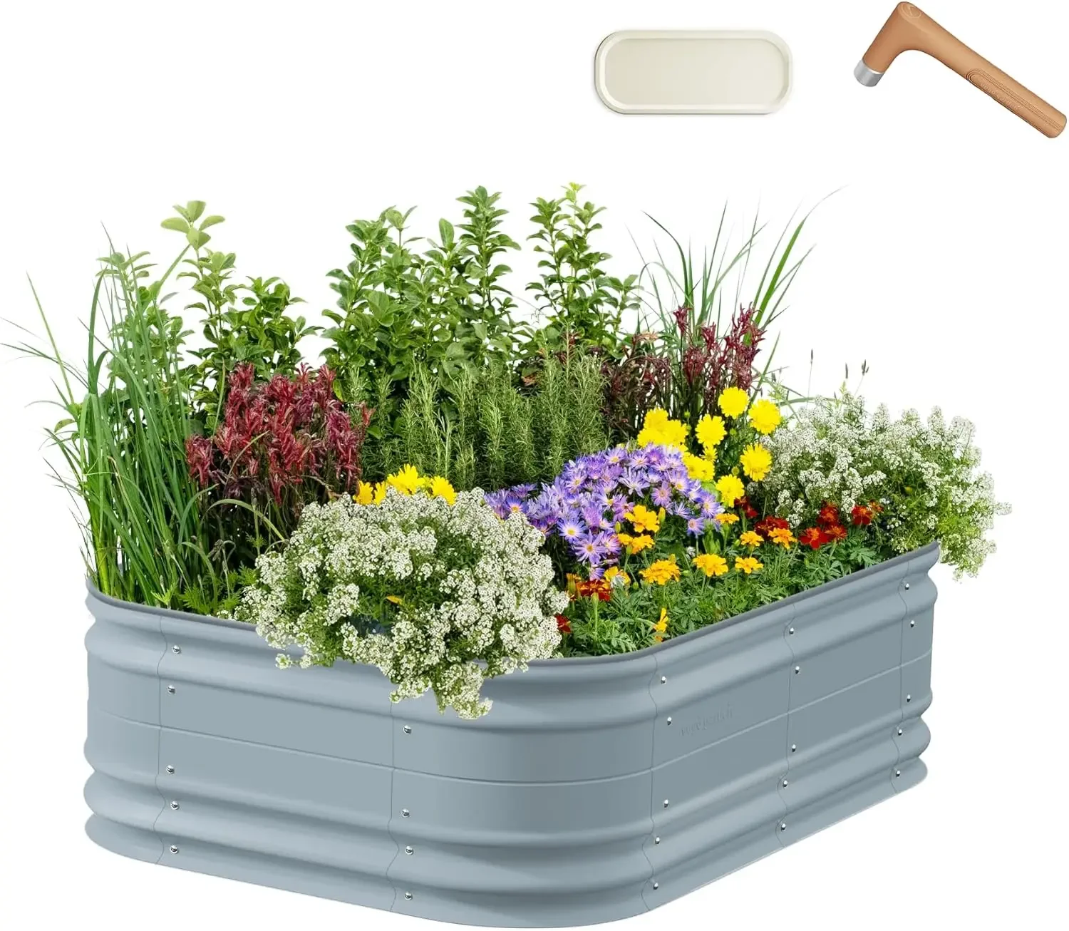 Modular Raised Garden Bed Kit, Metal Planter Box with 2 in 1 Wrench, Magnetic Plant Tags, 17 