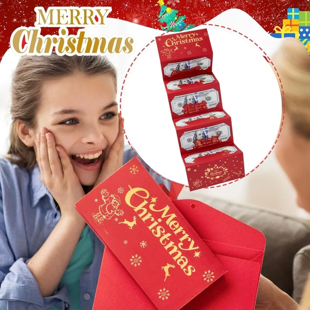 

New 6 Slots Christmas Folding Red Envelop with Envelopes Gold Letter Christmas Card Holder Snowman Christmas Red Envelop