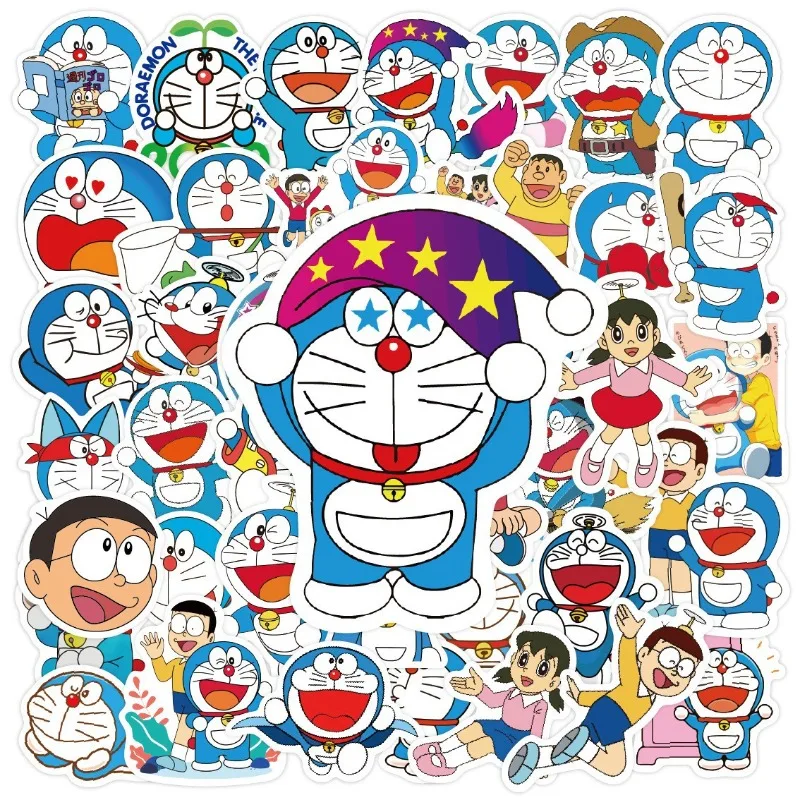 50pcs Doraemon Cartoon Stickers Suitcase Water Cup Stationery Mobile Phone Car Scooter Laptop Refrigerator Decorative Stickers