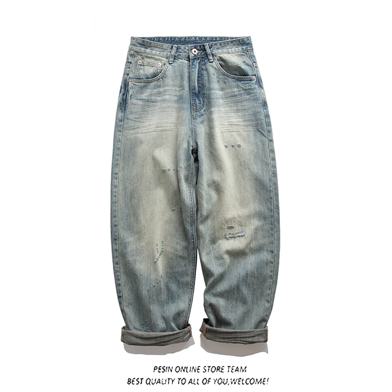 

Ретро японские свободные прямые джинсы с легкой талией, модные брендовые широкие брюки, молодежные повседневные осенние брюки