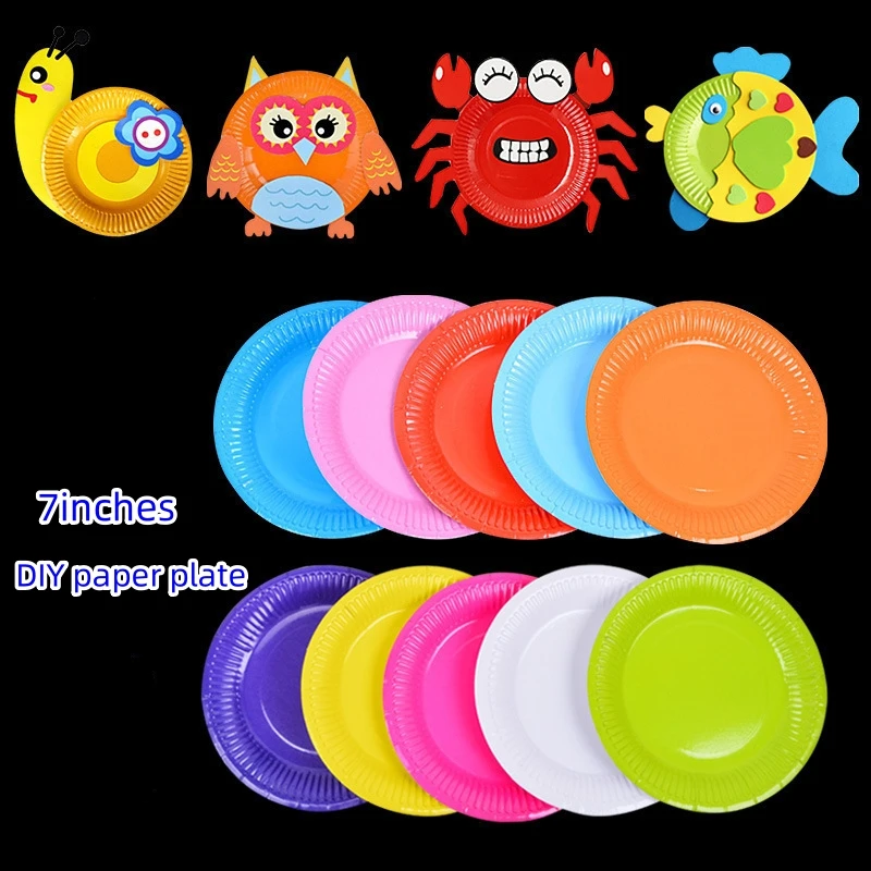 

Disposable Color Round Paper Plate, Picture Plate, Children's Birthday Party and Festival, DIY Decoration, 7 ", 50Pcs