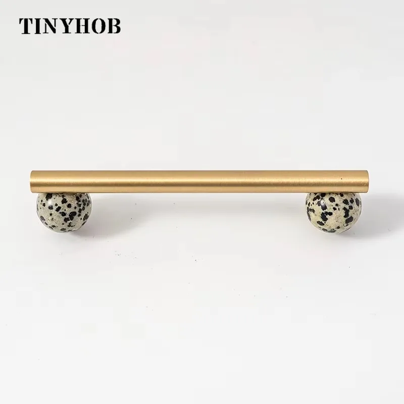 Tinyhob Nordic Art Handle/Natural Marble+Brass Handles and Knobs Drawer Pulls Kitchen Cabinet Knobs Pink  Furniture Hardware