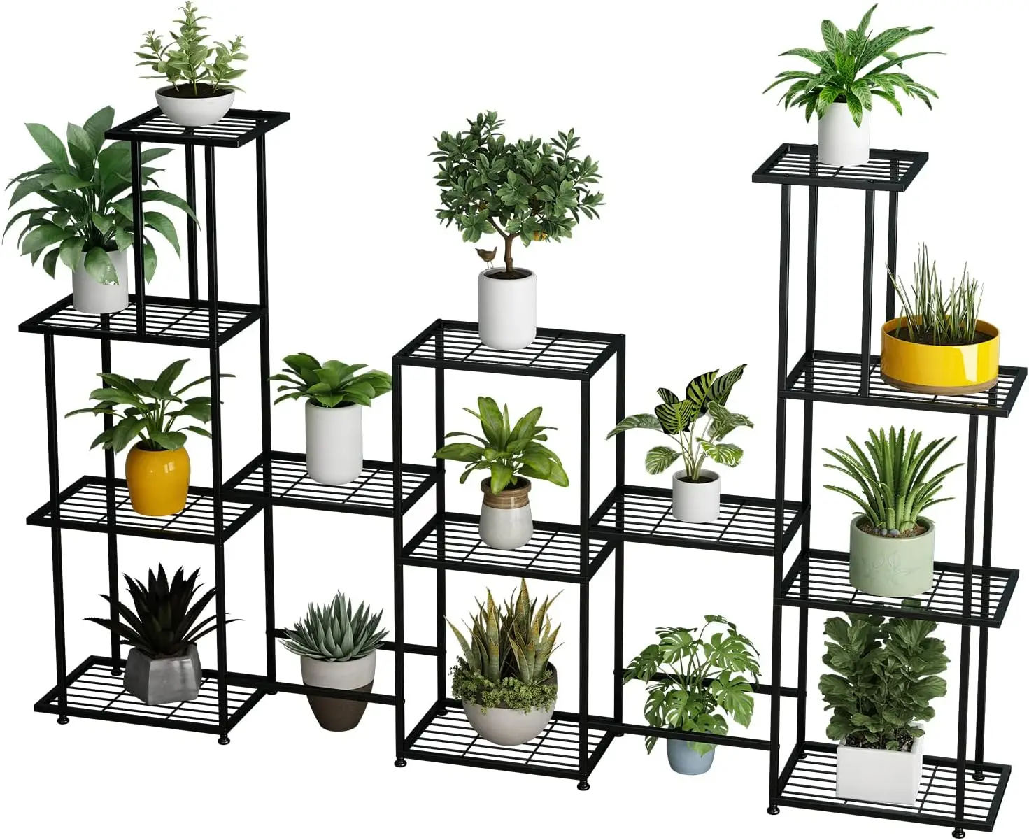 

13 Tier Tall Plant Stand for Indoor Plants, Black Steel Shelf for Patio Garden Balcony, Holds 15 Pots, Easy Assembly