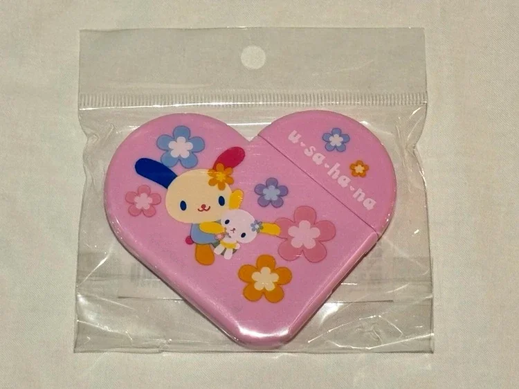 Usahana ミニミラー コーム付き 漫画バニーかわいいかわいいバニティ化粧鏡ハート型ポータブル小型ミラー