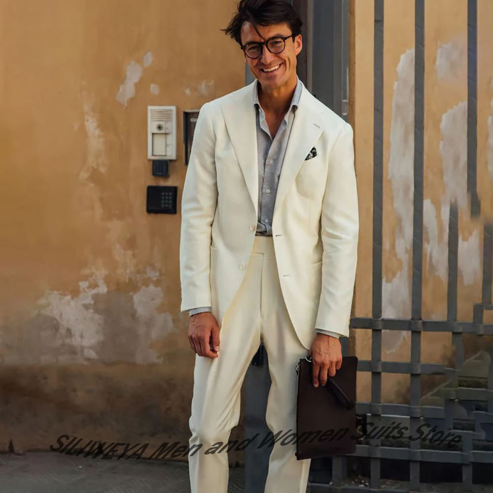 Conjunto de chaqueta y pantalones a medida blanco crema para hombre, traje formal elegante de dos piezas, chaqueta perfecta para bodas y fiestas de verano