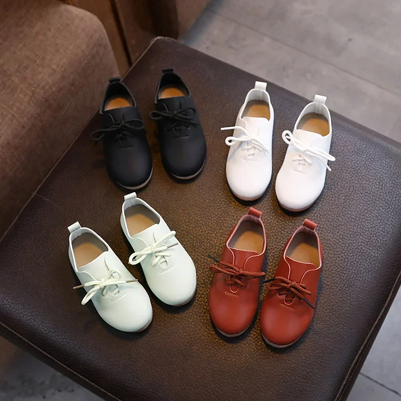 

New Children's PU Leather Shoes Boys Girls Casual Flat Shoes Fashionable Kids Performance Shoes Soft Comfortable Breathable