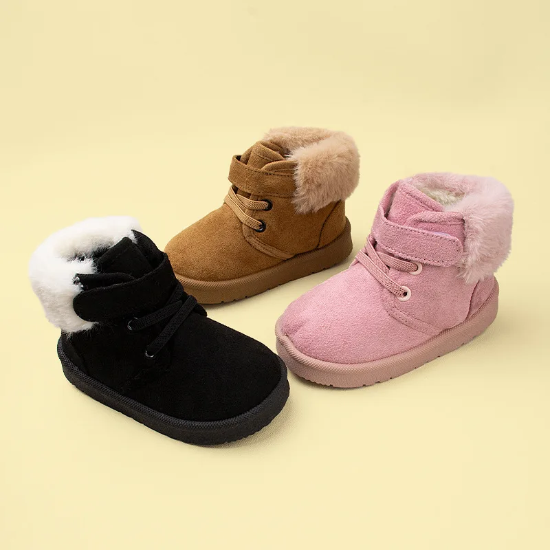 Baby Winter Snow Boots Girls Soft Warm Suede Upper Short Boots Boys Retro Flip Over Boots Infant Cotton Shoes For Cold Winter