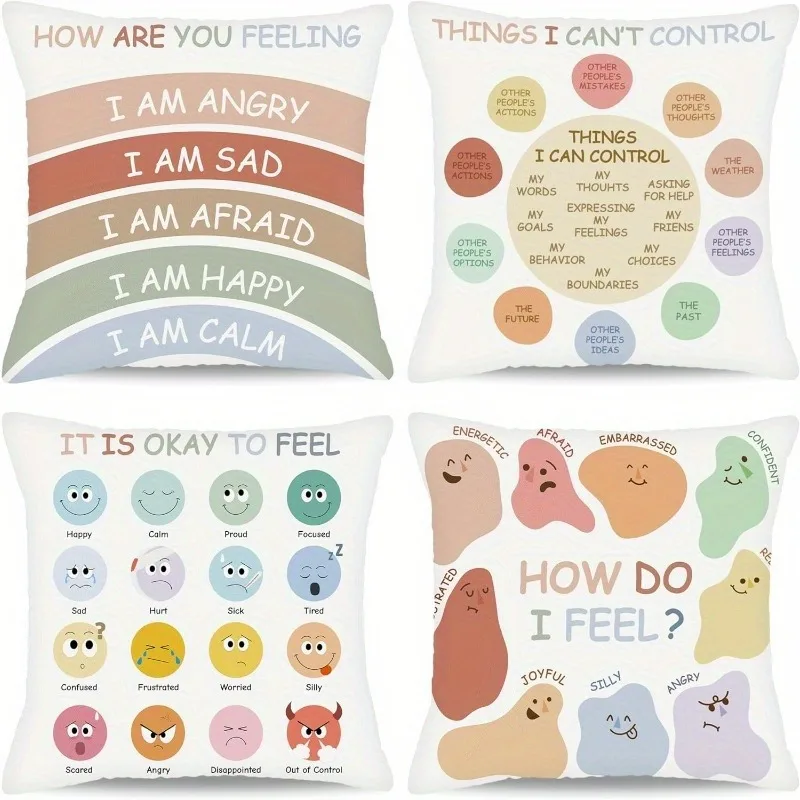 

Художественная наволочка с осведомленностью эмоций, художественный дизайн психического здоровья, наволочка для домашнего образования