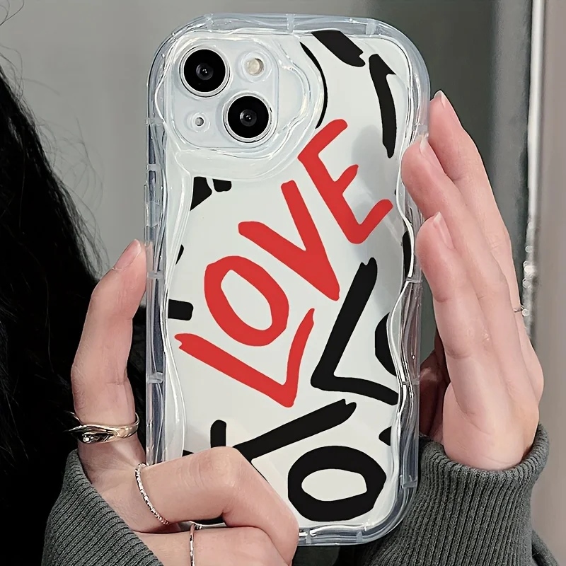 Minimalist Letter Love Lens Protect 3D Wavy Edge Phone Cases For Samsung Galaxy S23 S24 S25 S26 Ultra A07 A15 A16 A17 A06 Cover