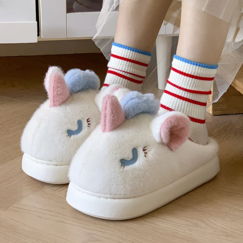 Halloween Funny Clown Slippers for Women Winter Warmth Santa Claus Pumpkin Unicorn Cotton Slippers New Year's Gift