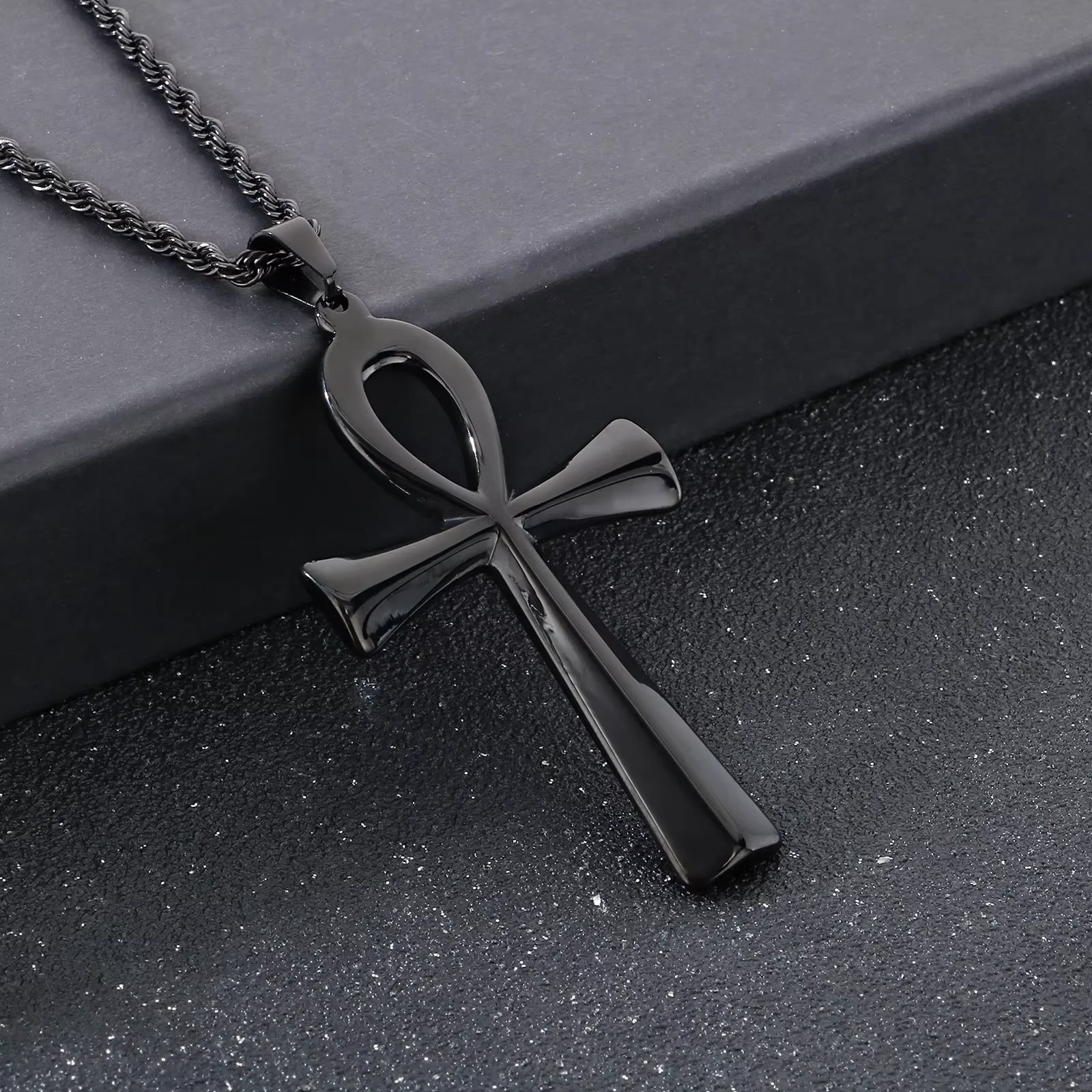 Fongten Simple Versatile Trendy Men's Stainless Steel Pendant Necklace Punk Exquisite Box Chain Fashion Jewelry Set Party Gifts