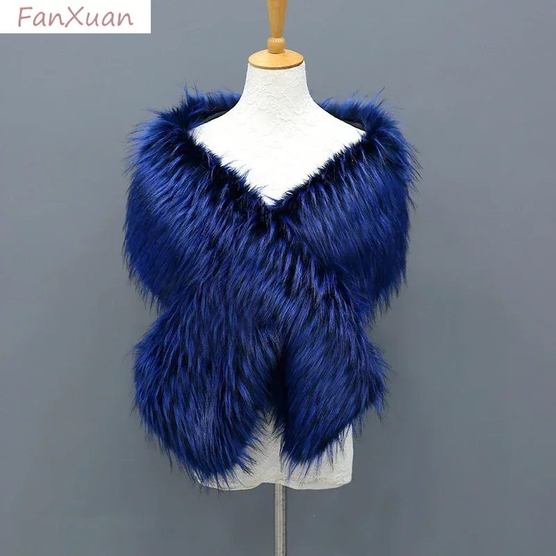 

Fox Fur Women Wraps Long Plush Tippet for Woman Large Luxury Scarf Cloak Party Dress Fluffy Fur Shawl Poncho Bride