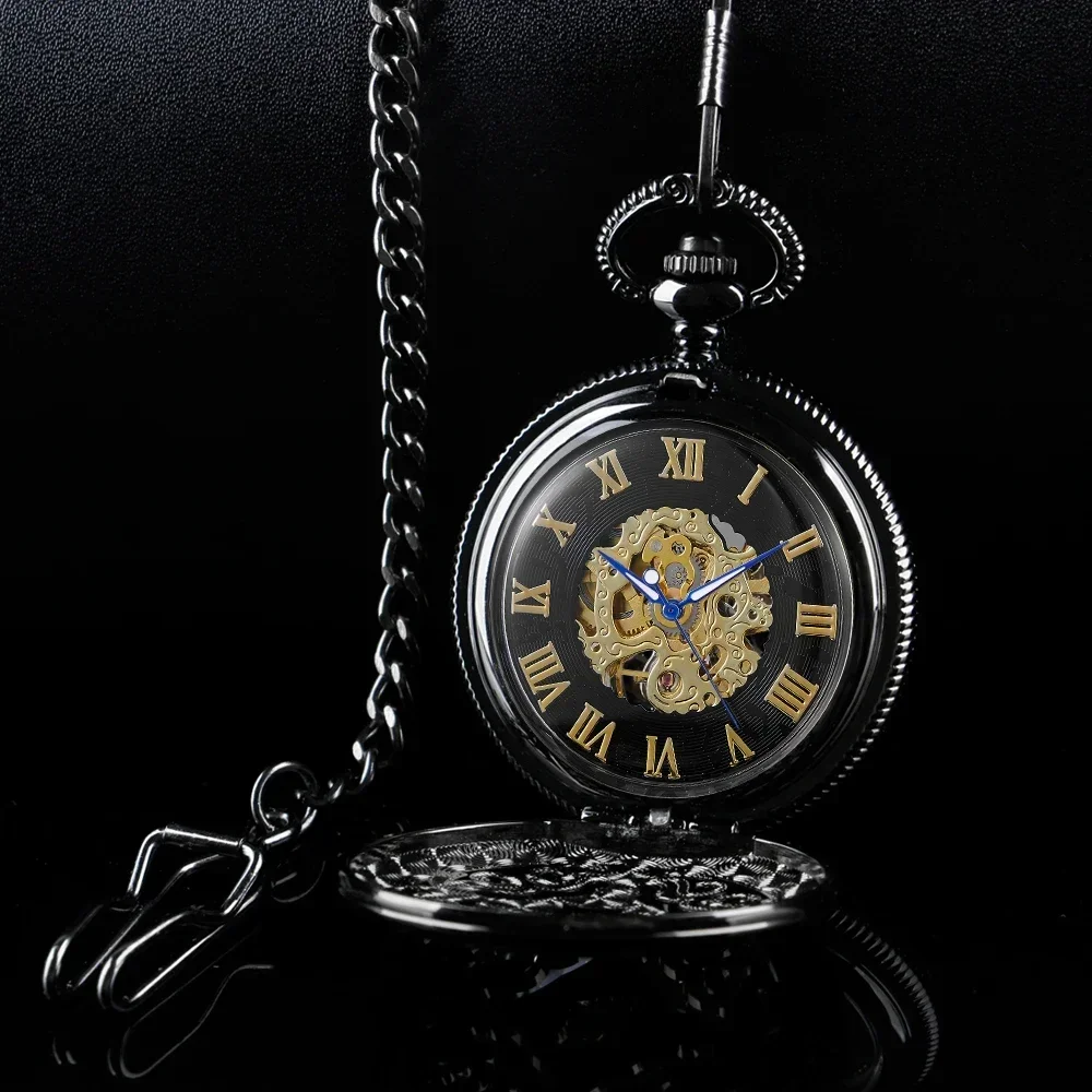 Vintage Hollow Pattern Manual Mechanical Pocket Watch Gentleman Antique Gifts Hand Winding Pocket Chain Clock