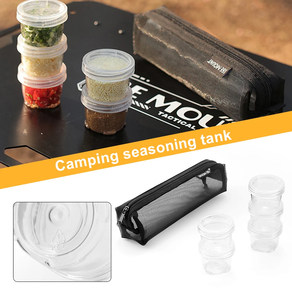 Condiment Container Set with 5 Clear Seasoning Bottles Hiking Spices Set Camping Seasoning Container for Picnic Cooking Barbecue