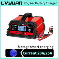 LVYUAN 20A 25A Battery Charger for 12V 24V Lead-Acid Battery/LiFePO4/ AGM/STD/ Gel/EFB with Pulse Repair Function