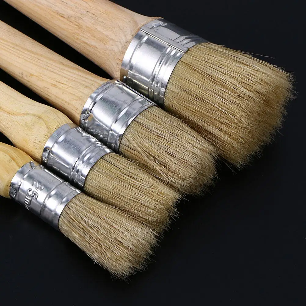 2Pcs Round Craft Artist Durable Practical Paint Brushes Wax Paint Brush Bristles Furniture Watercolor Oil Painting Tools