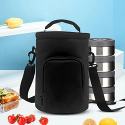 1PC Canvas Portable Cooler Lunch Bag Round Oxford Insulated Picnic Bag Fashion Food Picnic Lunch Box Bag for Men Women Kids