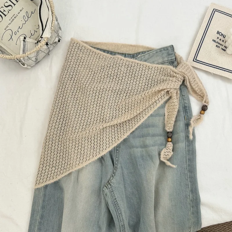 

Ретро художественная ниша с текстурой деревянных бусин треугольная переплетная летняя универсальная дышащая декоративная повязка на голову серии шейный шарф