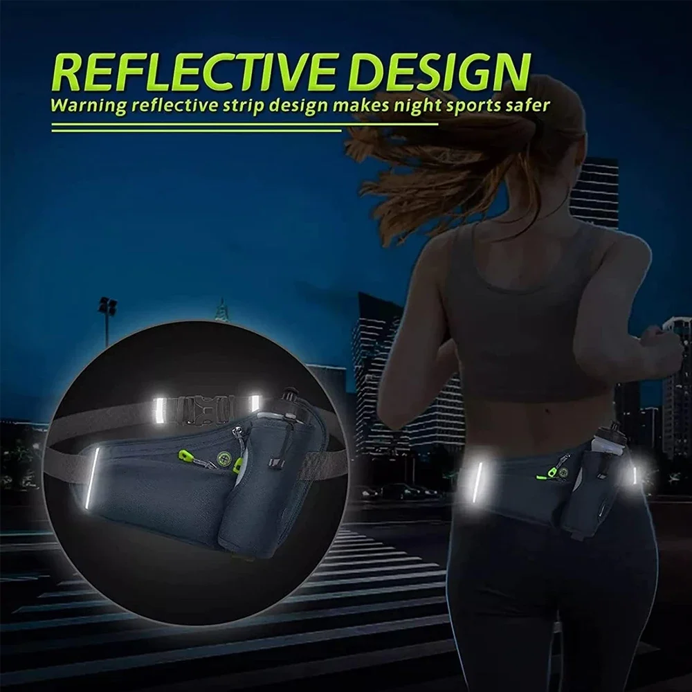 Fanny Pack with Water Bottle Holder Running Belt, Adjustable Strap Reflective Hydration Waist Bag,Running Hiking Walking Camping - Image 3