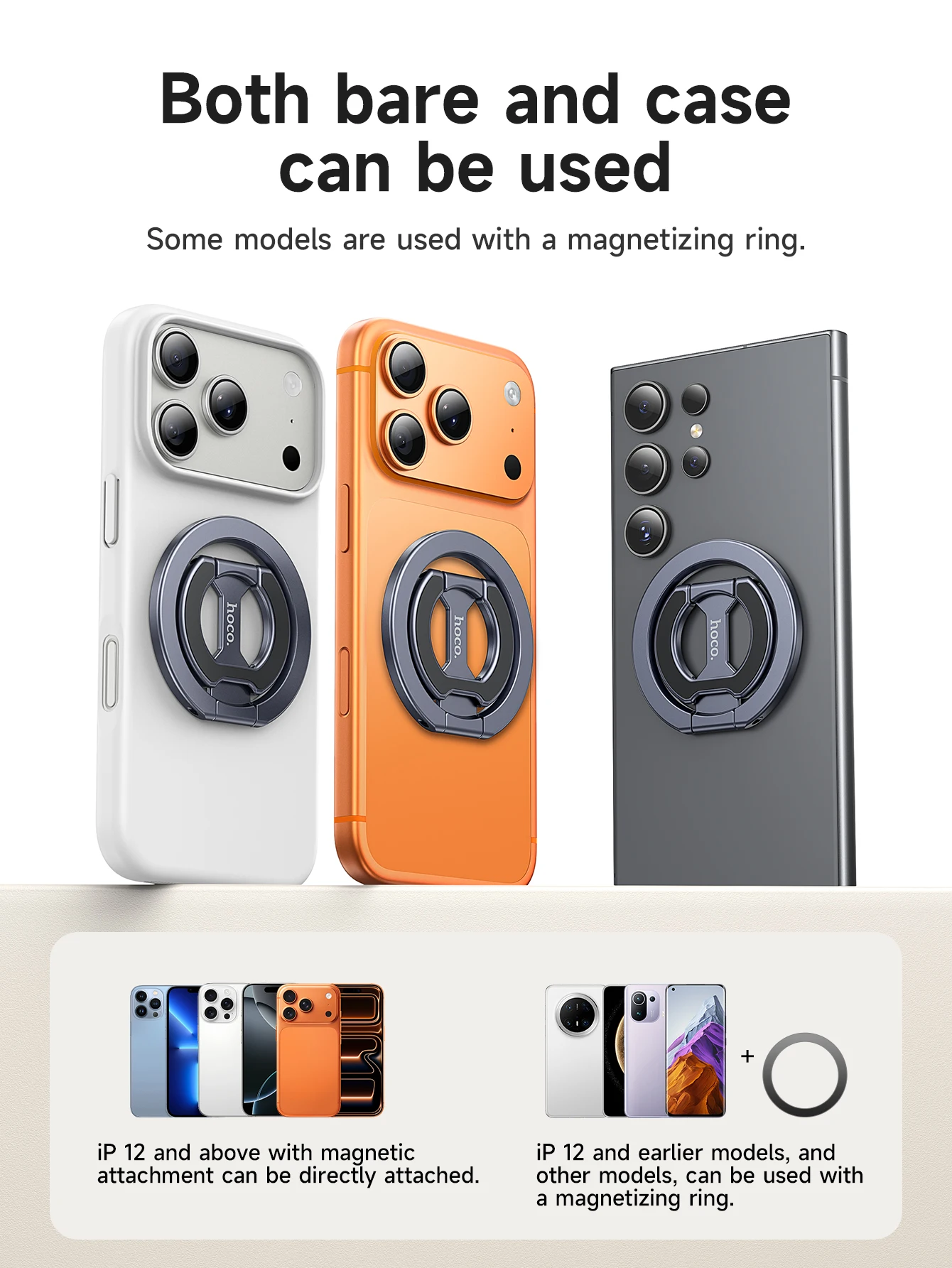 GH9 Magnetischer Handy-Ringhalter Abnehmbarer Griff Ständer Kompatibel mit iPhone MagSafe Samsung Xiaomi - Handyhalterung – Detail 8